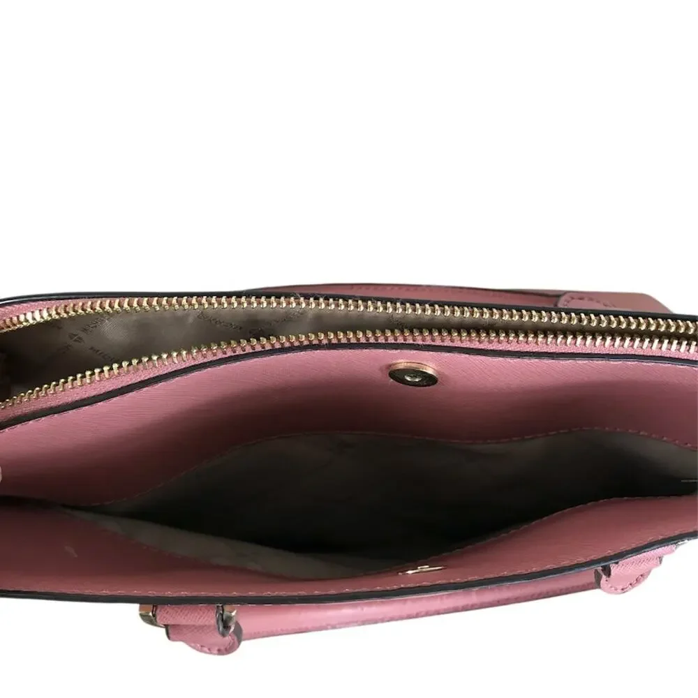 MICHAEL KORS Cindy Dome Satchel Saffiano Leather Bag Pink Classic Elegant Chic
